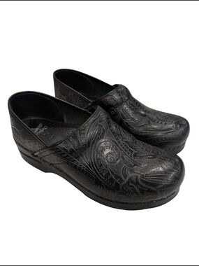 Dansko Professional Clogs 39 Black Embossed Leather Nursing Comfort Shoe